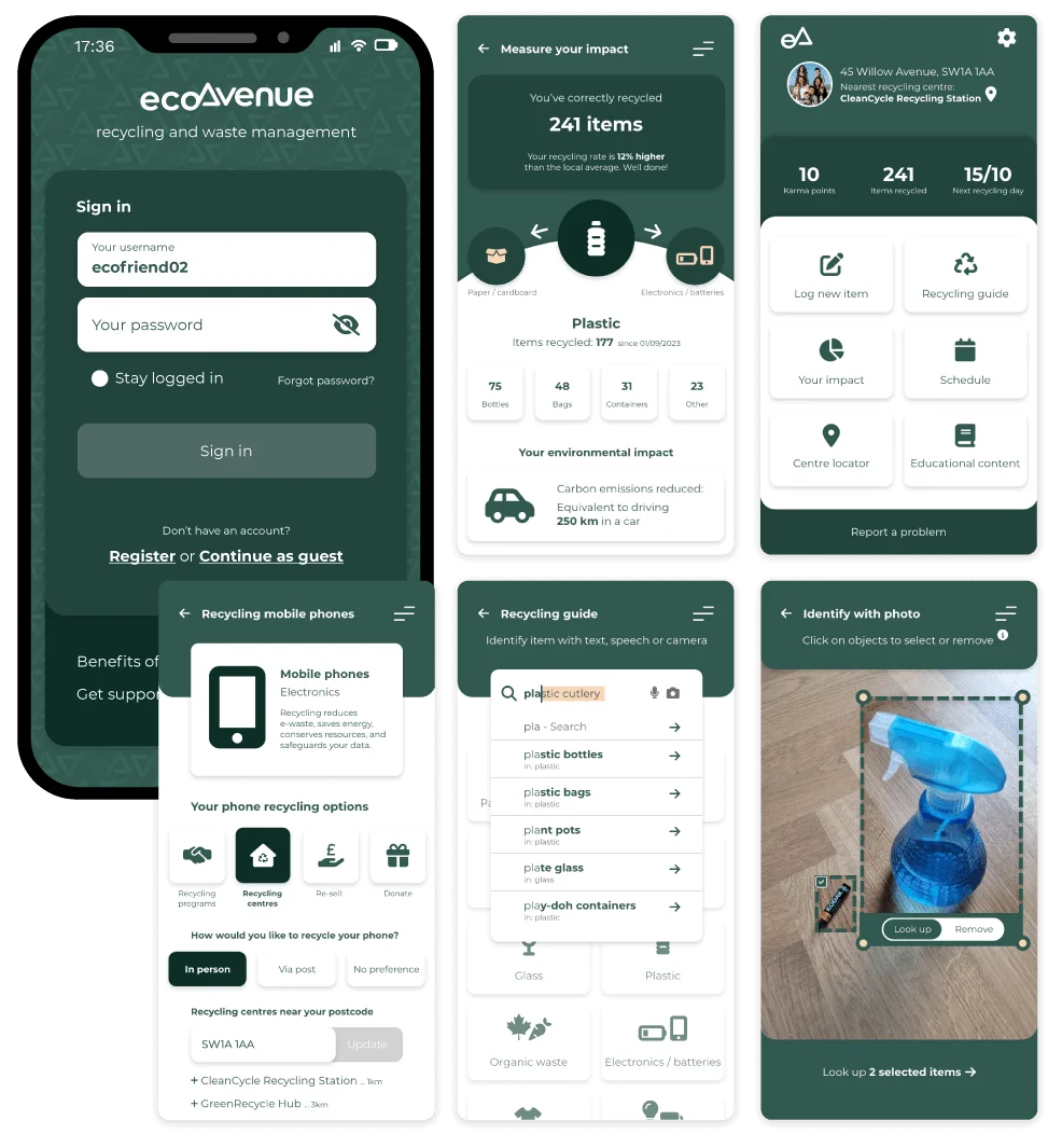 User interface for the ecoAvenue app.