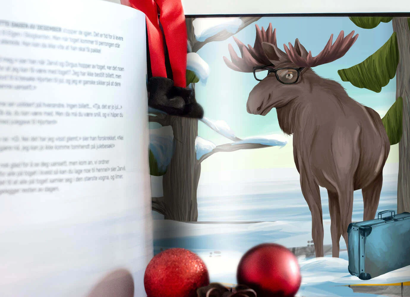 Illustration showcasing a moose waiting for a train.