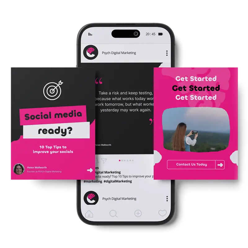 Screens showing multiple layouts designed for Psych Digital Marketing.